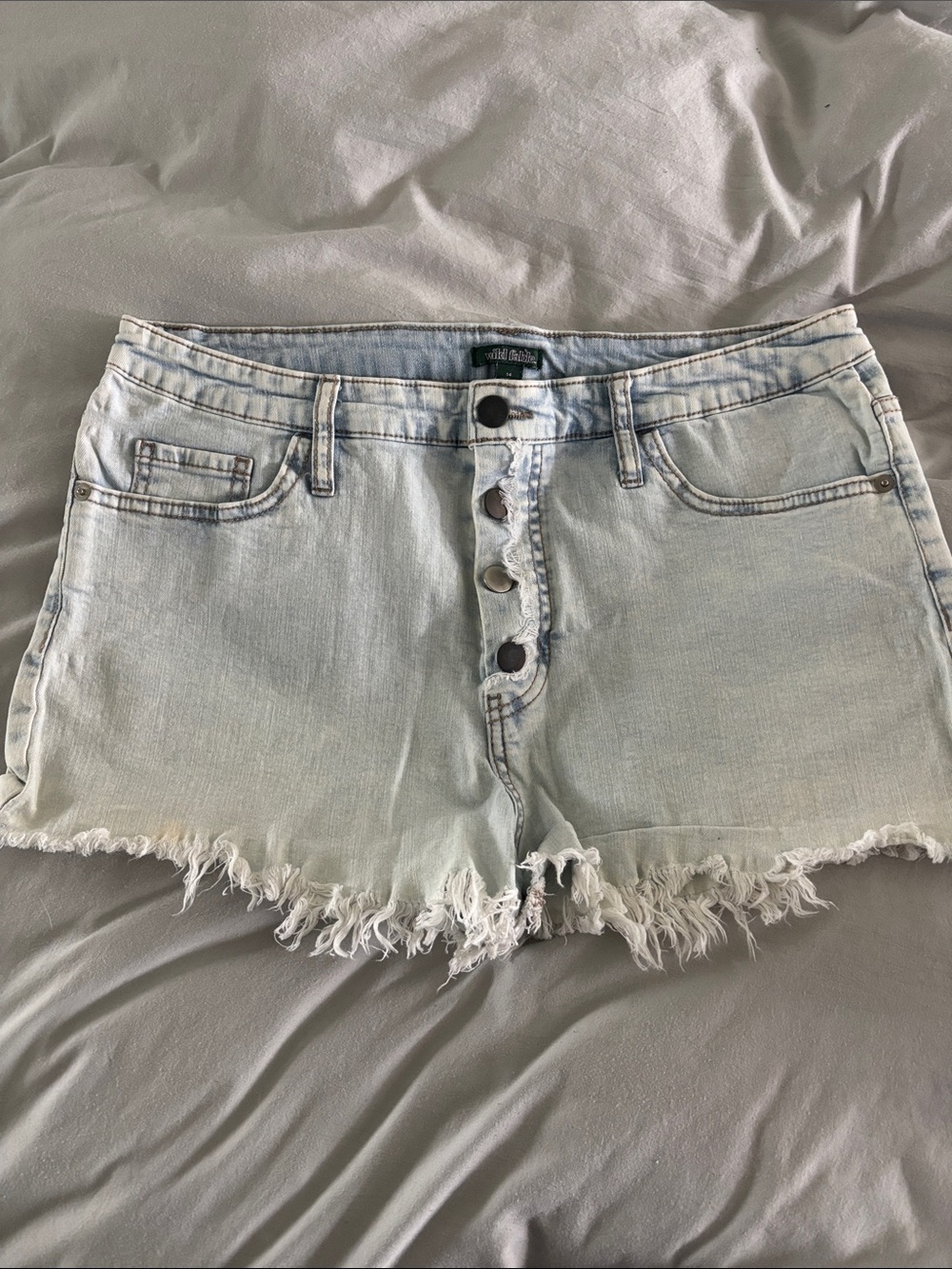 wild fable Light Blue Button-Front Frayed Denim Shorts